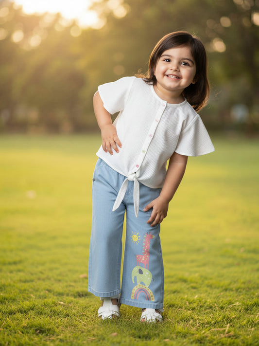Sky Blue 100% Cotton Comfortable and Stylish Wide Leg Jeans for Girls