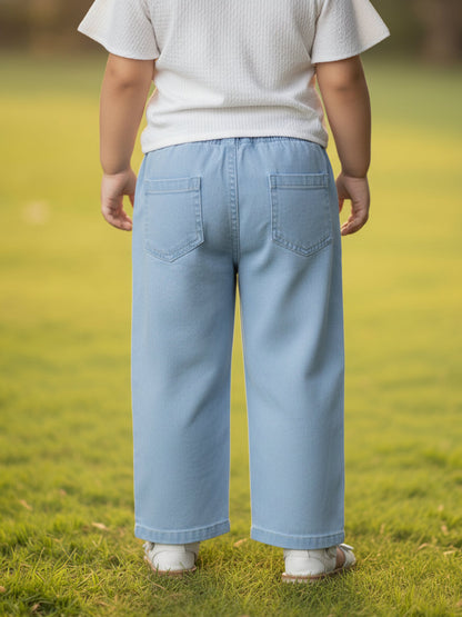 Sky Blue 100% Cotton Comfortable and Stylish Wide Leg Jeans for Girls