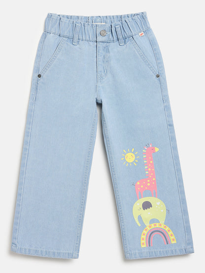 Sky Blue 100% Cotton Comfortable and Stylish Wide Leg Jeans for Girls