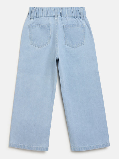 Sky Blue 100% Cotton Comfortable and Stylish Wide Leg Jeans for Girls