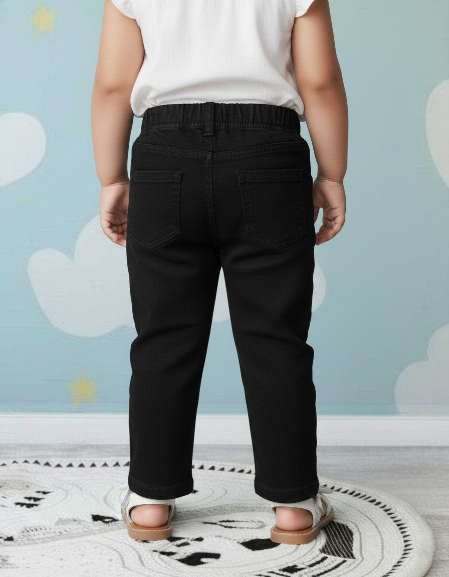 Black Cotton Comfortable and Stretchable Straight Fit Jeans for Girls