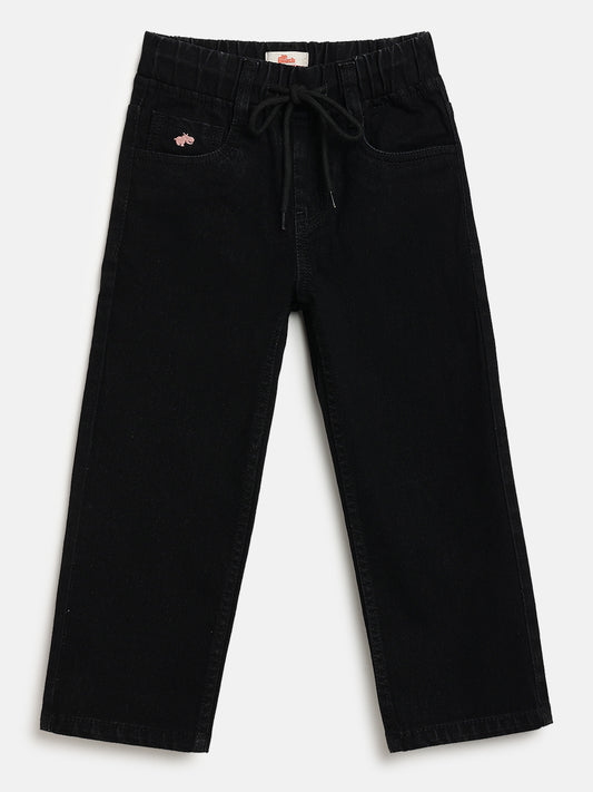 Black Cotton Comfortable and Stretchable Straight Fit Jeans for Girls