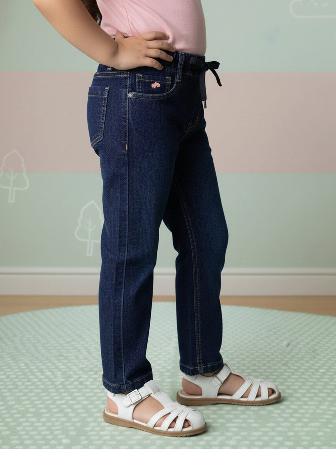 Indigo Cotton Comfortable and Stretchable Straight Fit Jeans for Girls