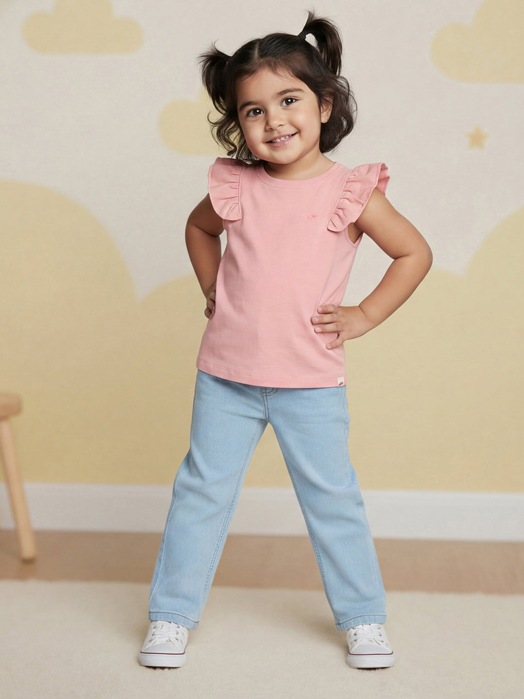 Light Blue Cotton Comfortable and Stretchable Straight Fit Jeans for Girls