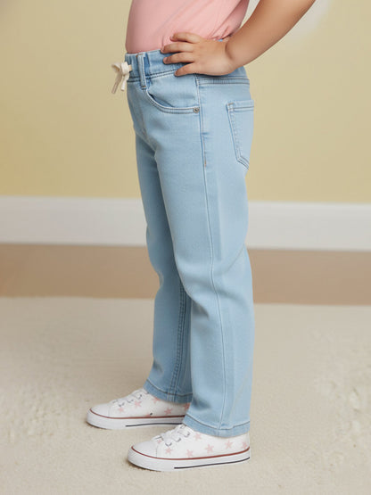 Light Blue Cotton Comfortable and Stretchable Straight Fit Jeans for Girls