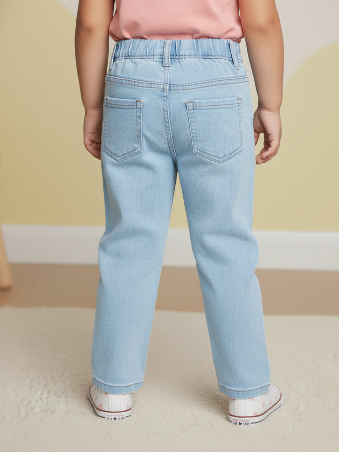 Light Blue Cotton Comfortable and Stretchable Straight Fit Jeans for Girls