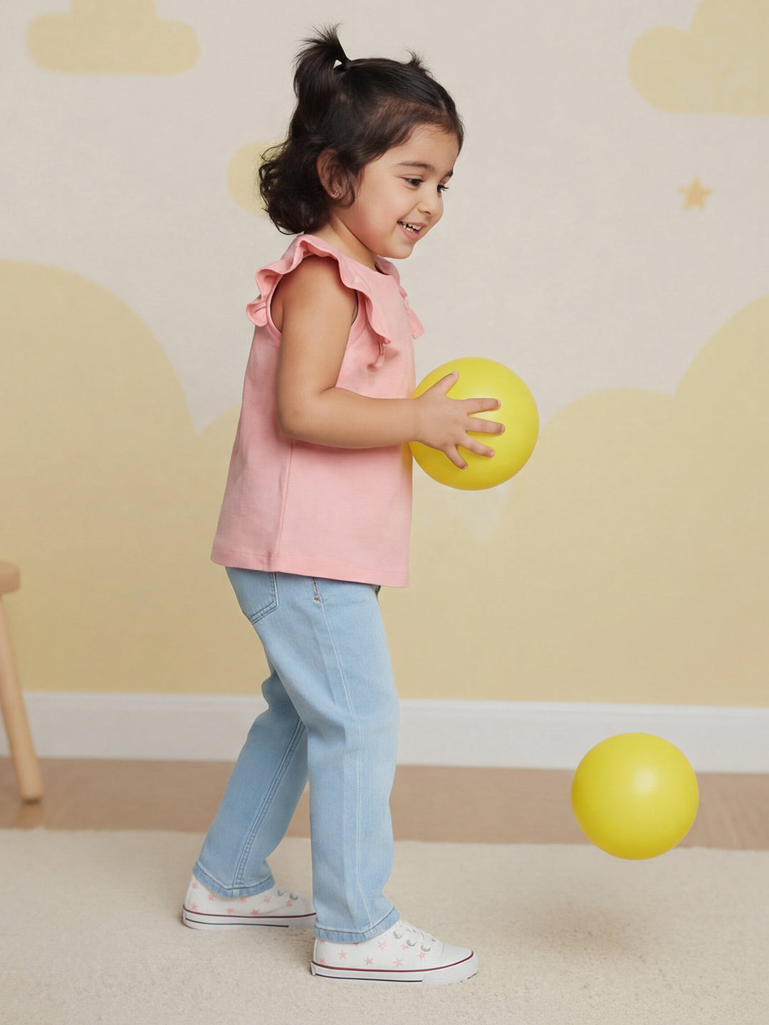 Light Blue Cotton Comfortable and Stretchable Straight Fit Jeans for Girls