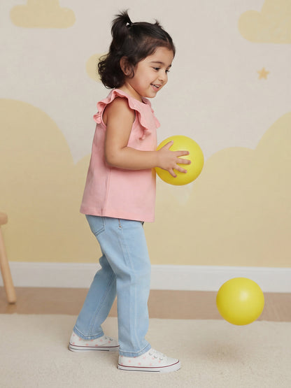 Light Blue Cotton Comfortable and Stretchable Straight Fit Jeans for Girls