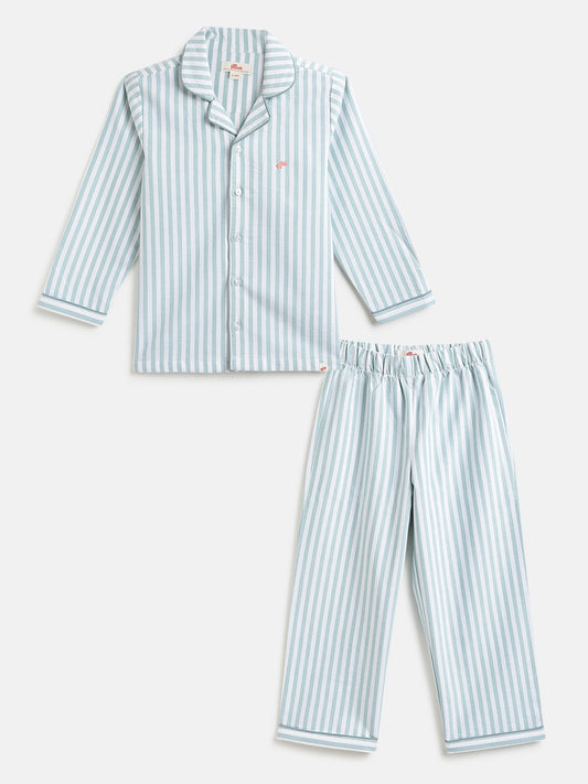 Good Night Peach Nightsuit (White and Green)