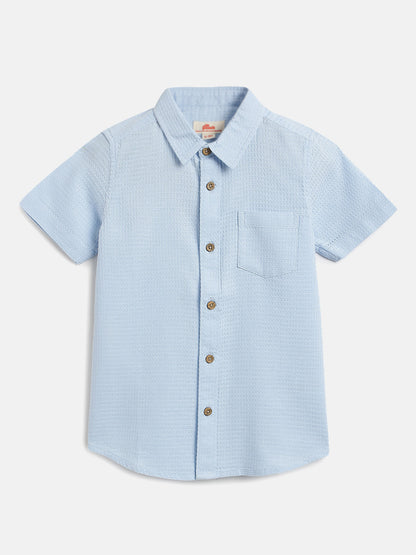 Sky Blue 100% Cotton Waffle Textured Half Sleeve Casual Shirt