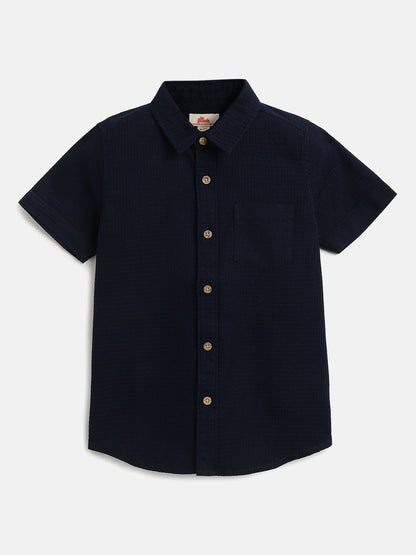 Navy Blue 100% Cotton Waffle Textured Half Sleeve Casual Shirt
