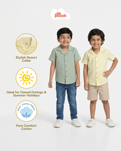 Olive Linen Cotton Blend Resort Collar Casual Shirt