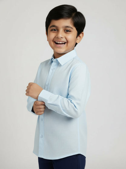 Blue Linen Cotton Blend Full Sleeve Premium Formal Shirt