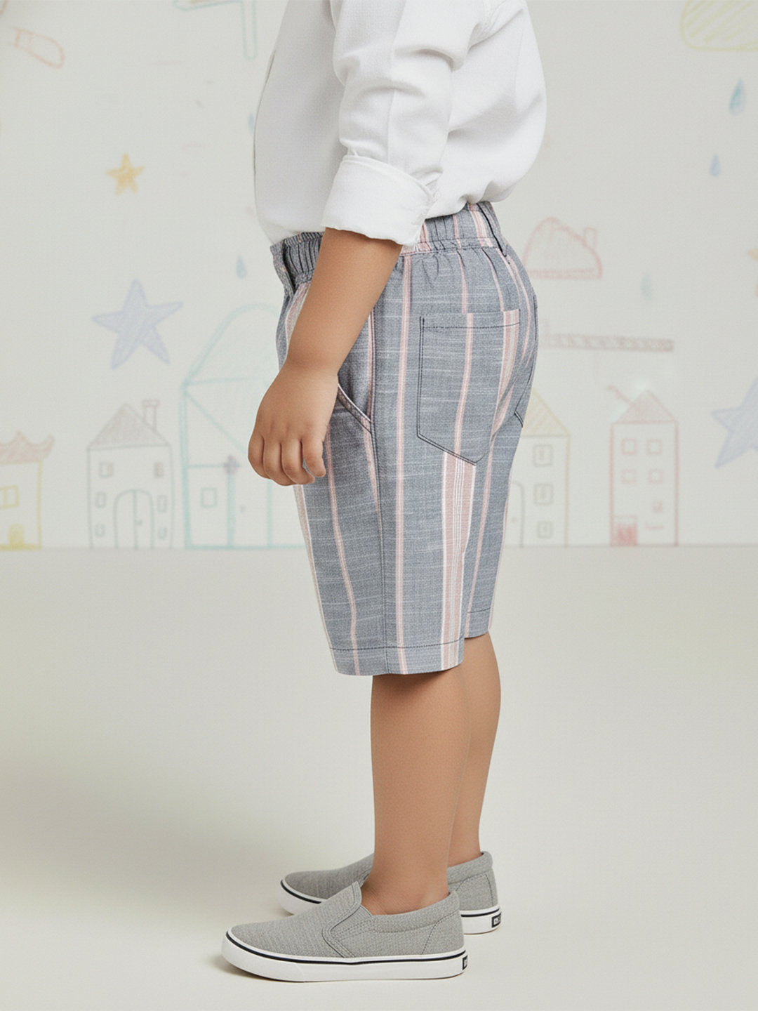 Blue and Pink Striped 100% Cotton Shorts