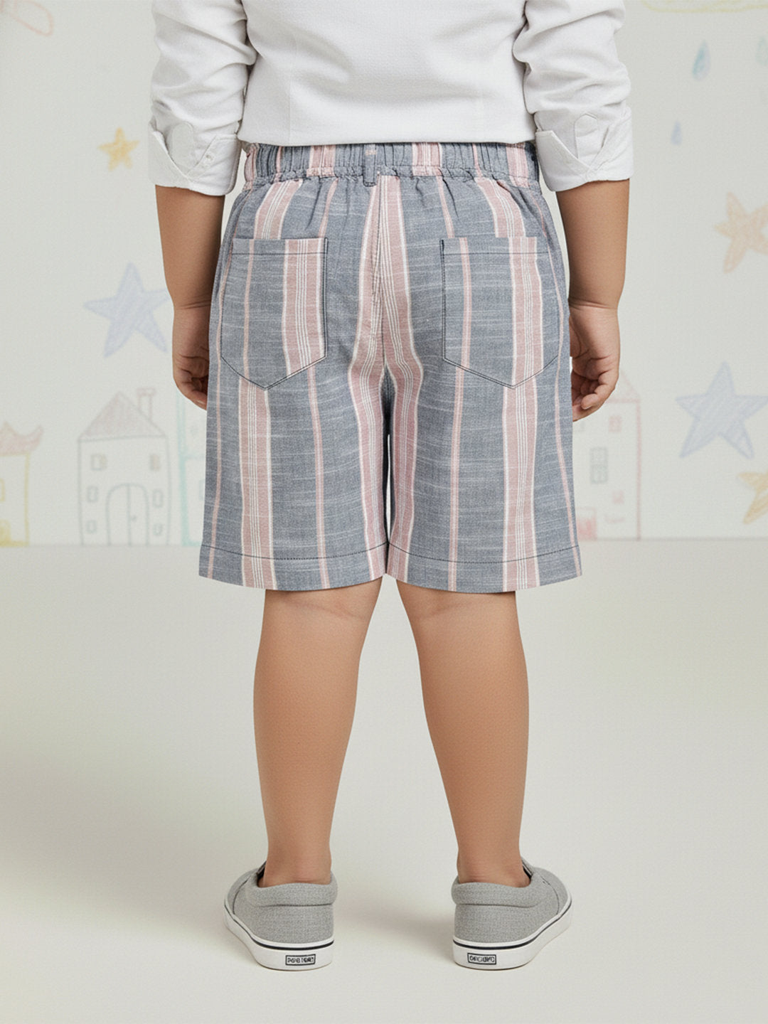 Blue and Pink Striped 100% Cotton Shorts