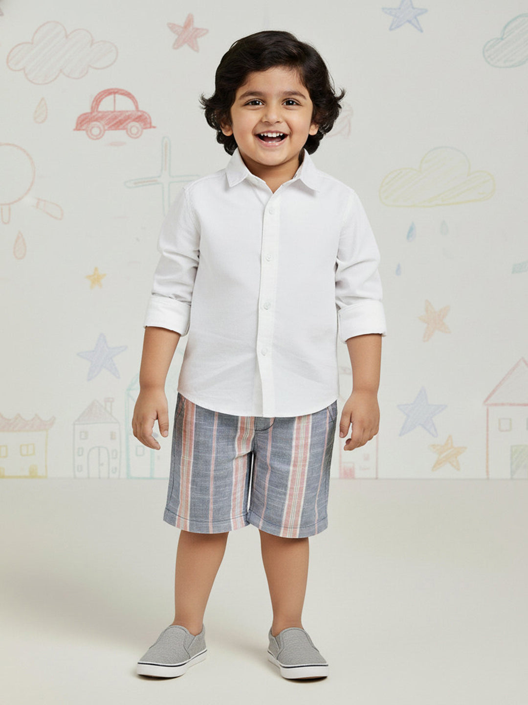 Blue and Pink Striped 100% Cotton Shorts