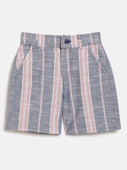 Blue and Pink Striped 100% Cotton Shorts