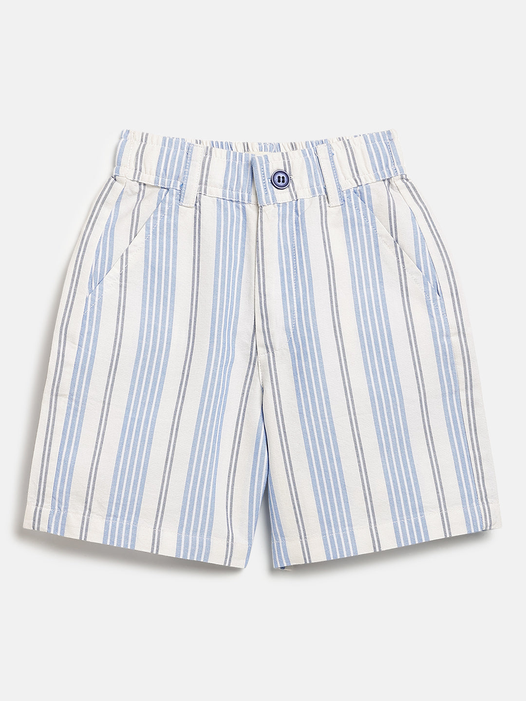 Off White and Blue Striped 100% Cotton Shorts