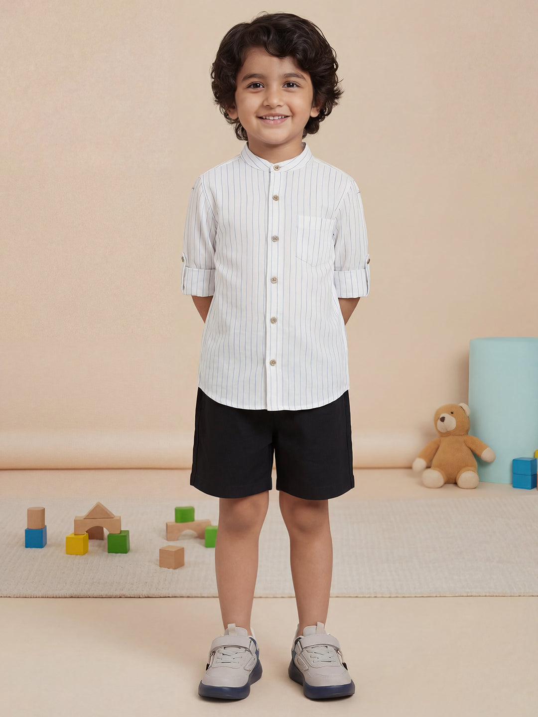 Black 100% Cotton Slub Shorts