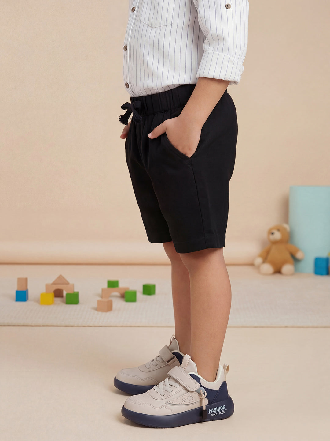 Black 100% Cotton Slub Shorts