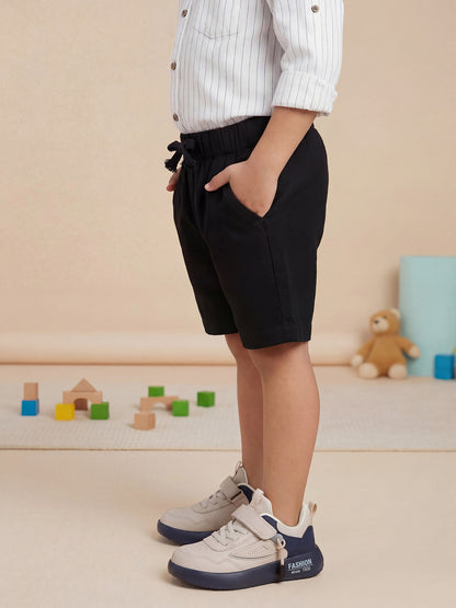 Black 100% Cotton Slub Shorts