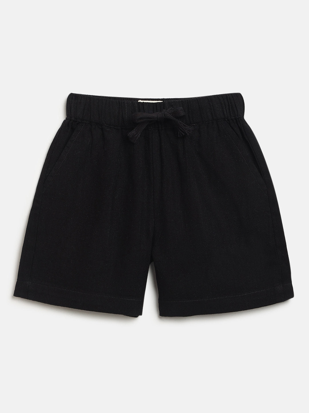 Black 100% Cotton Slub Shorts