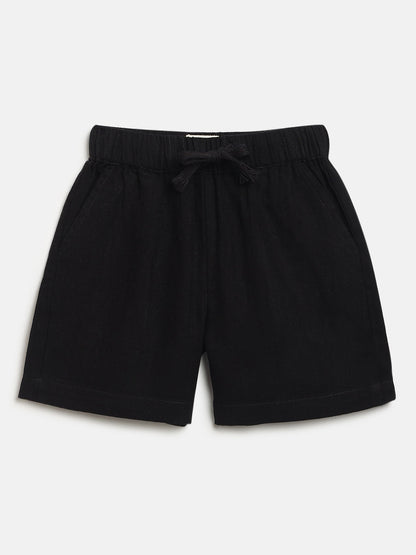 Black 100% Cotton Slub Shorts