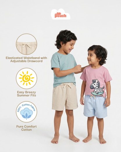 Summer Vibes Striped Shorts for Boys in Olive Green