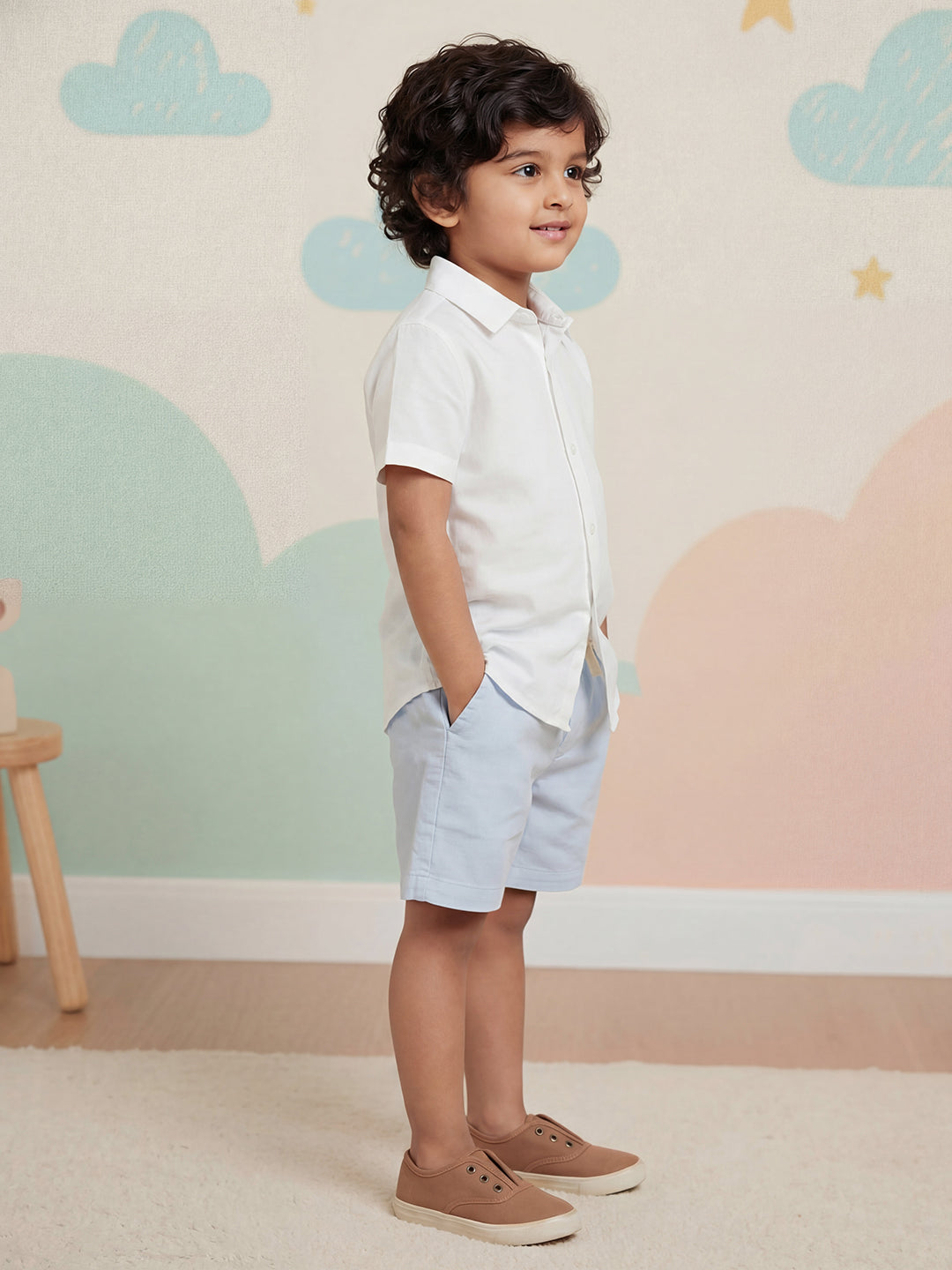 Sky Blue 100% Cotton Slub Shorts