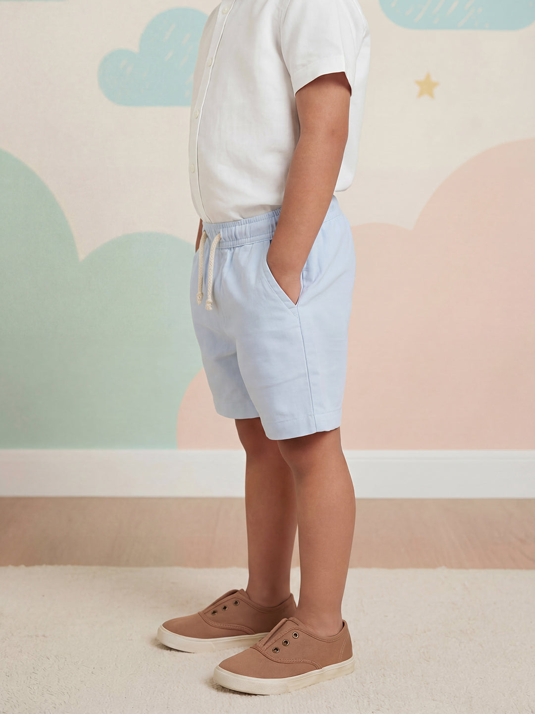 Sky Blue 100% Cotton Slub Shorts