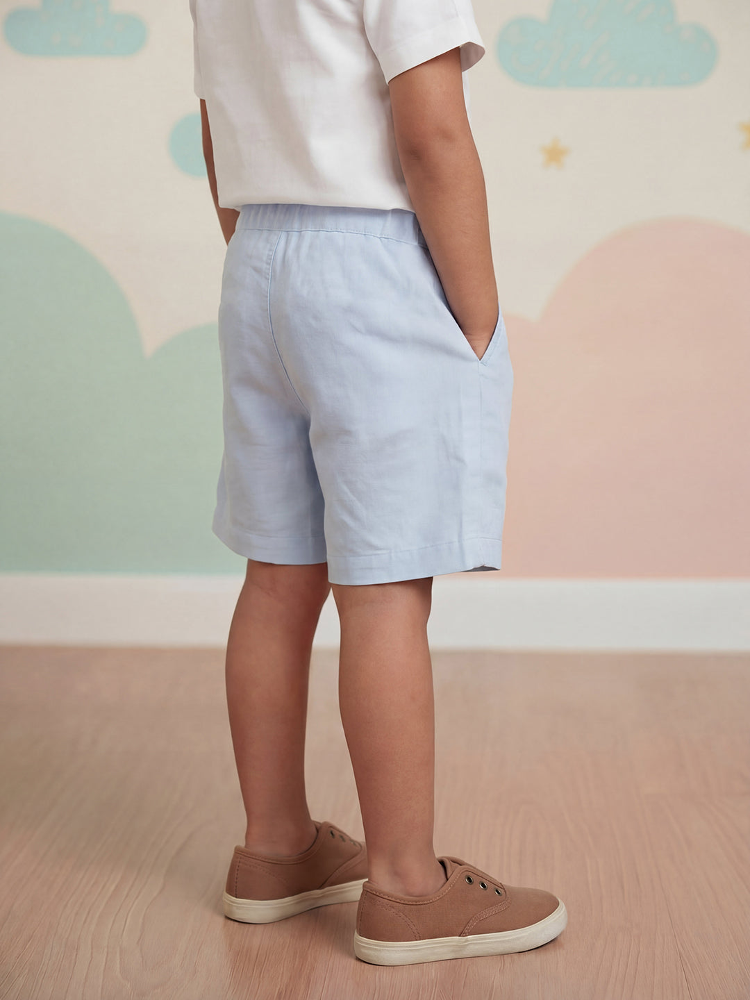 Sky Blue 100% Cotton Slub Shorts