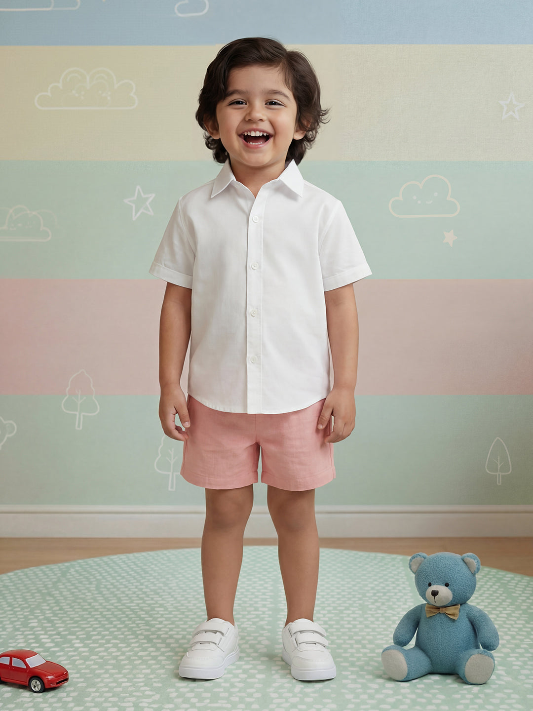 Pink 100% Cotton Slub Shorts