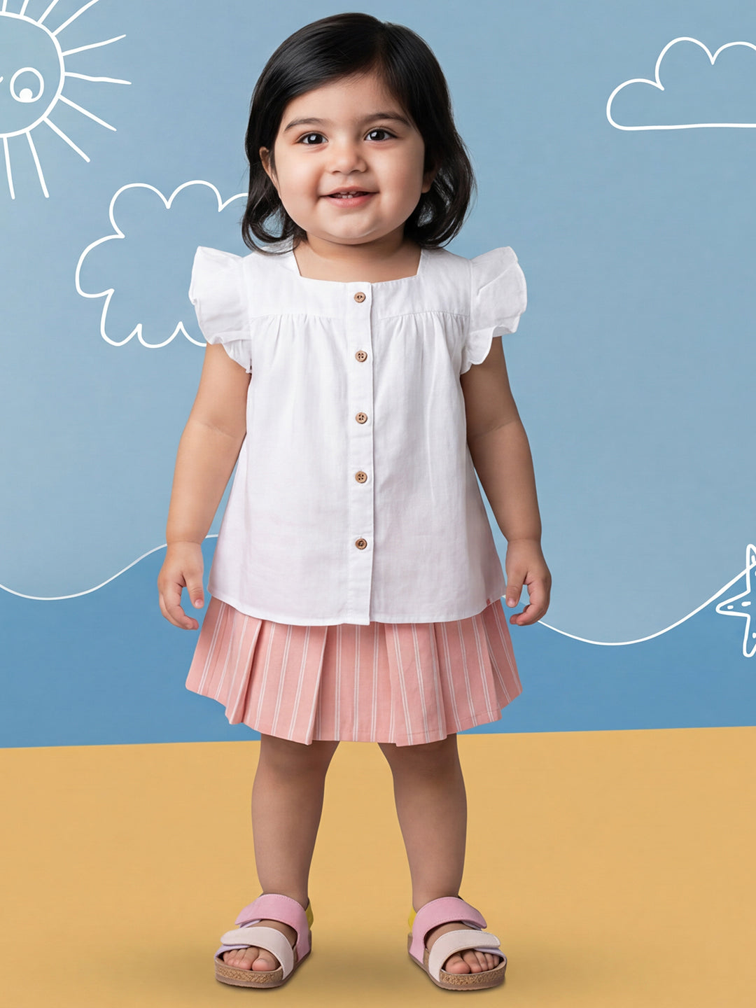 Pink 100% Cotton Striped Skirt