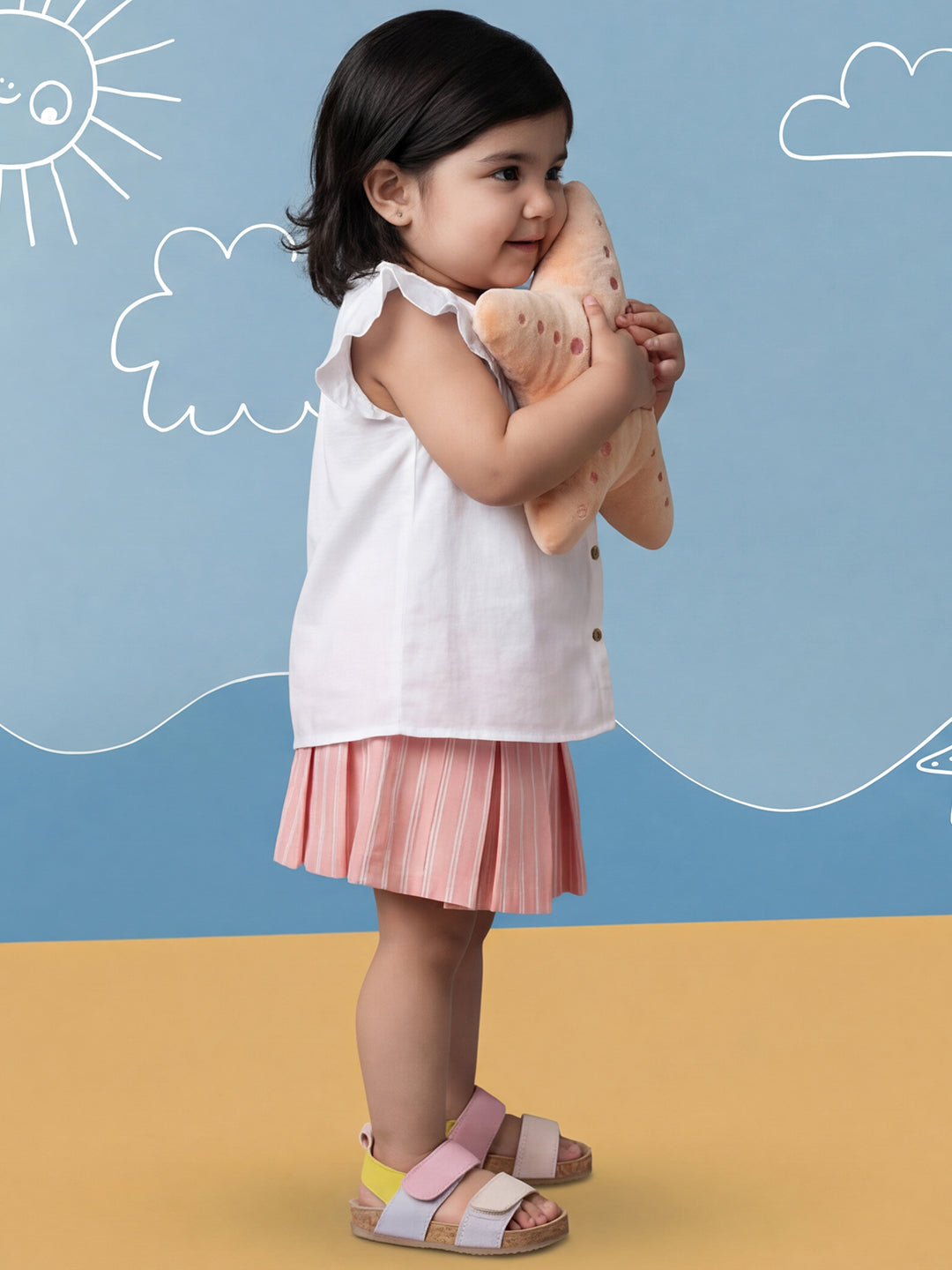 Pink 100% Cotton Striped Skirt