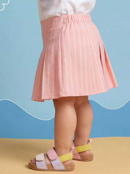 Pink 100% Cotton Striped Skirt