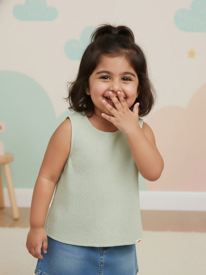 Pastel Green 100% Cotton Seer Sucker Cross Back Sleeveless Top