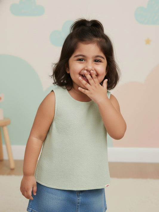 Pastel Green 100% Cotton Seer Sucker Cross Back Sleeveless Top