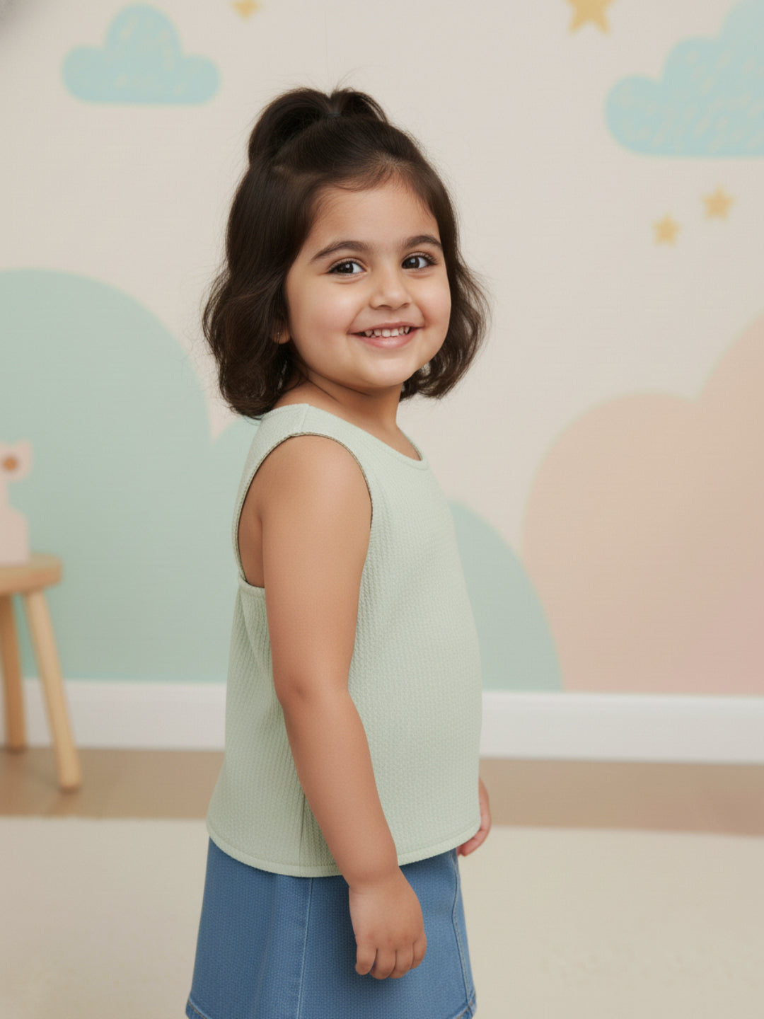 Pastel Green 100% Cotton Seer Sucker Cross Back Sleeveless Top