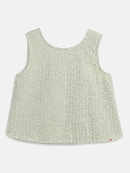 Pastel Green 100% Cotton Seer Sucker Cross Back Sleeveless Top