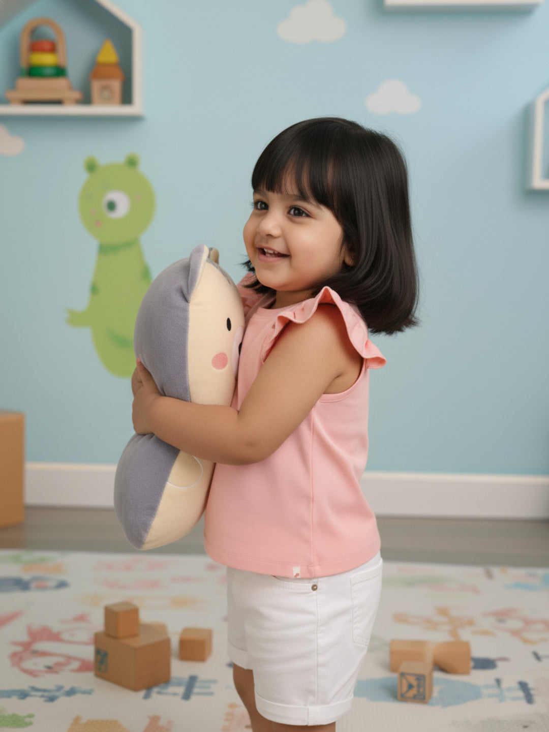 Pink Cotton Frill Sleeves Stretchable Top