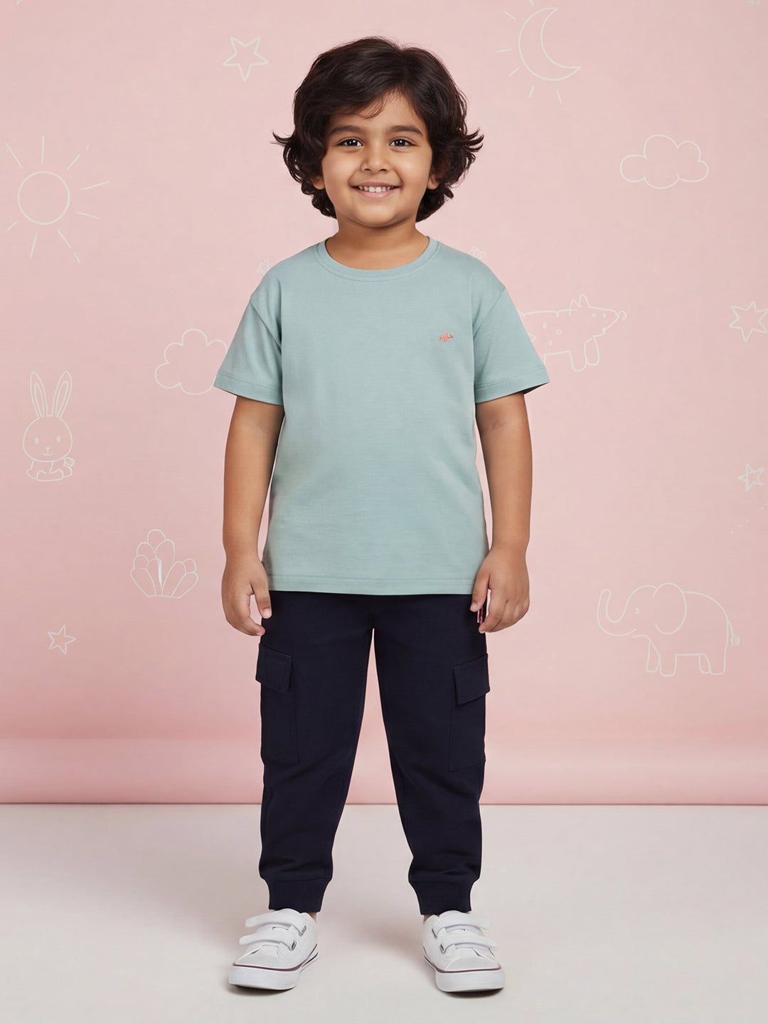 Navy Blue 100% Cotton Cargo Joggers