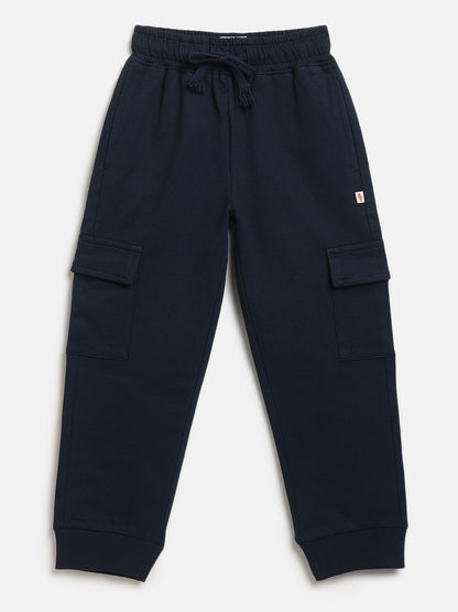 Navy Blue 100% Cotton Cargo Joggers