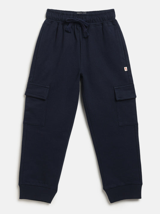 Navy Blue 100% Cotton Cargo Joggers