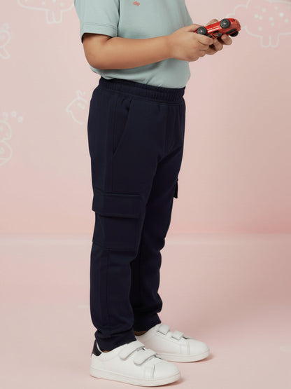 Navy Blue 100% Cotton Cargo Joggers