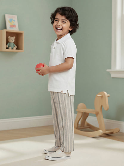 Olive Striped 100% Cotton Relaxed Fit Trousers