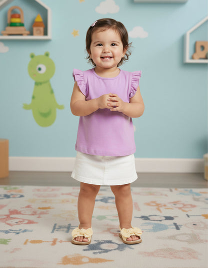 Lavender 100% Cotton Regular Fit Short Frill Sleeves T-shirt