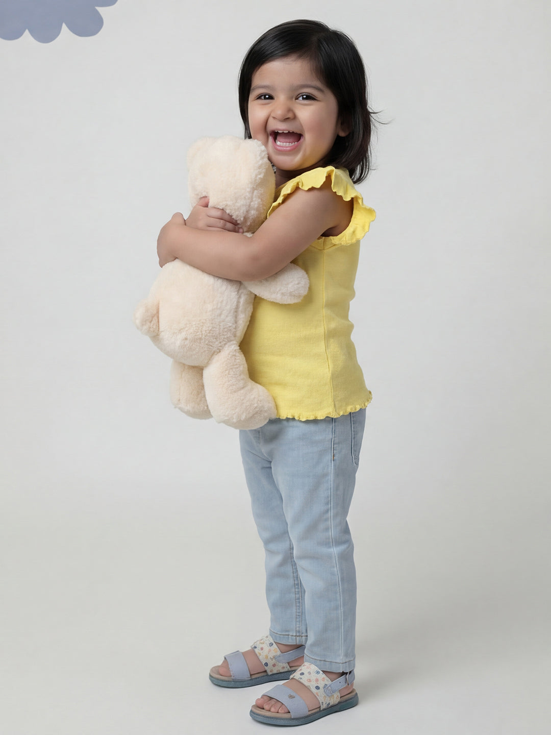 Lemon Yellow 100% Cotton Pointelle Regular Fit Short Frill Sleeves T-shirt