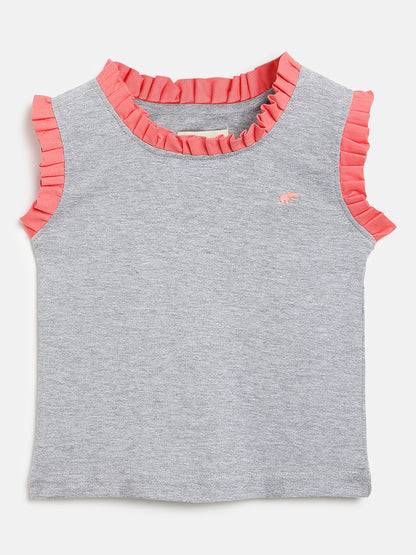 Grey Mélange 100% Cotton Sleeveless T-shirt
