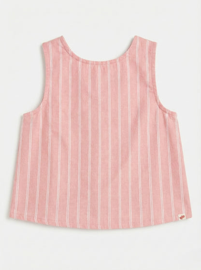 Pink Striped 100% Cotton Cross Back Sleeveless Top