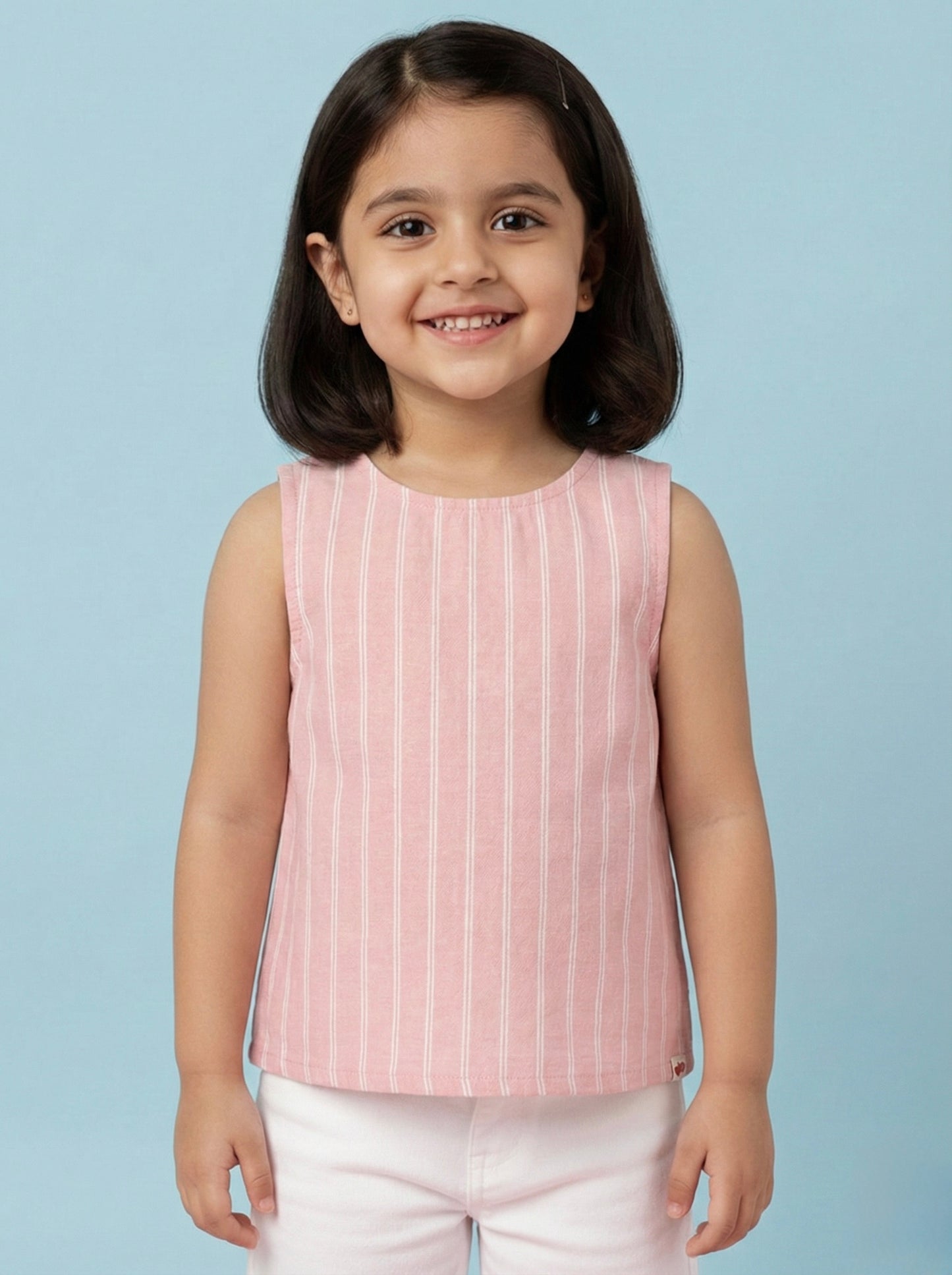 Pink Striped 100% Cotton Cross Back Sleeveless Top